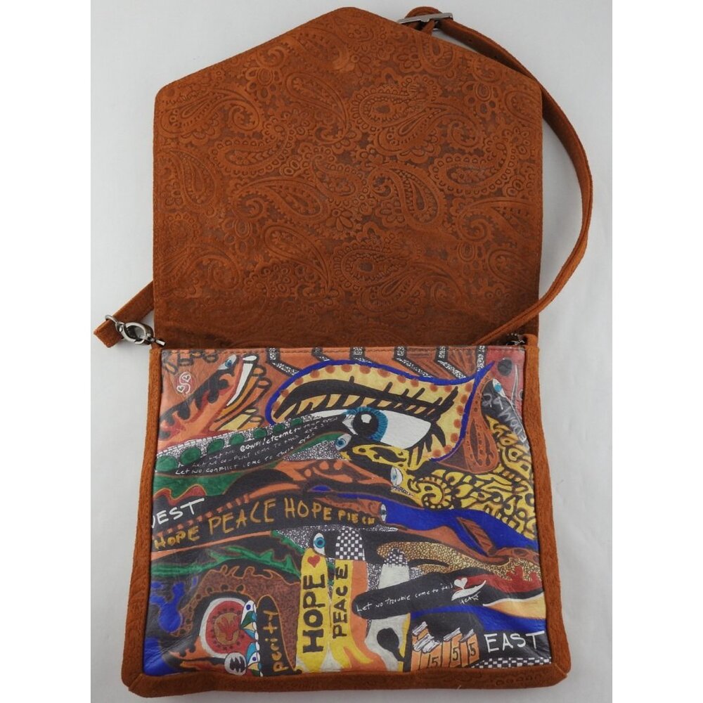 Freedom24 Handmade Leather Crossbody Purse Eyes Wide Open Authenticity Dust Bag